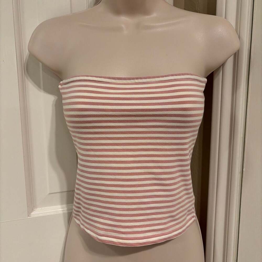 Edikted Pink and White Striped Strapless Tube Top Size S
